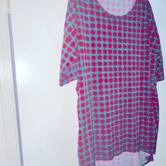 LuLaRoe dark red circles with Teal Maroon & Teal Women’s large tee style dress - Picture 10 of 13